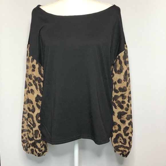 Wide neck Leopard Chiffon top. - Picture 3 of 8